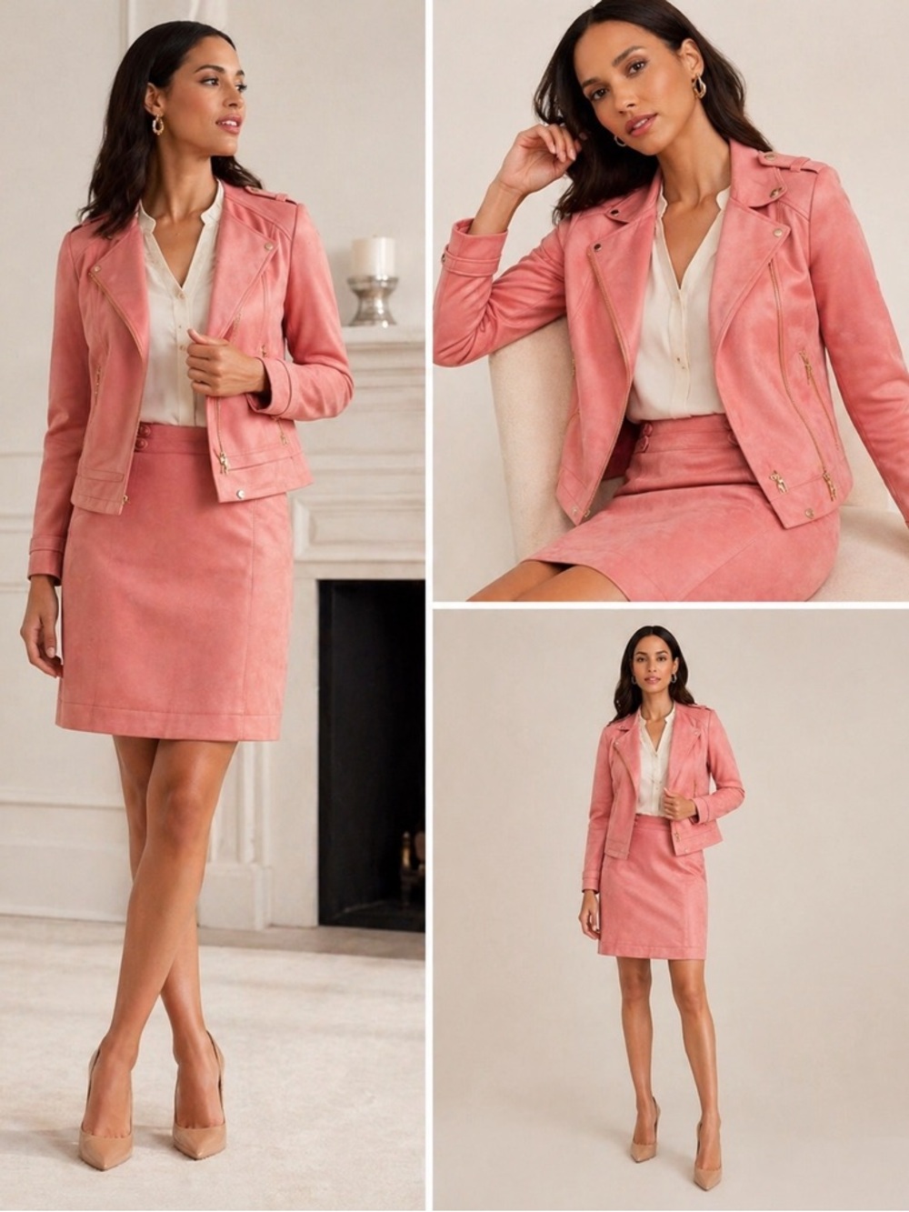 WHBM 2 pieces Faux Suede Jacket & Skirt Set